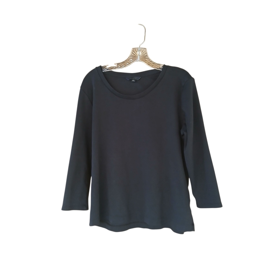 Lands' End Black Scoop Neck 3/4 Sleeve Cotton Tee Shirt Size Large